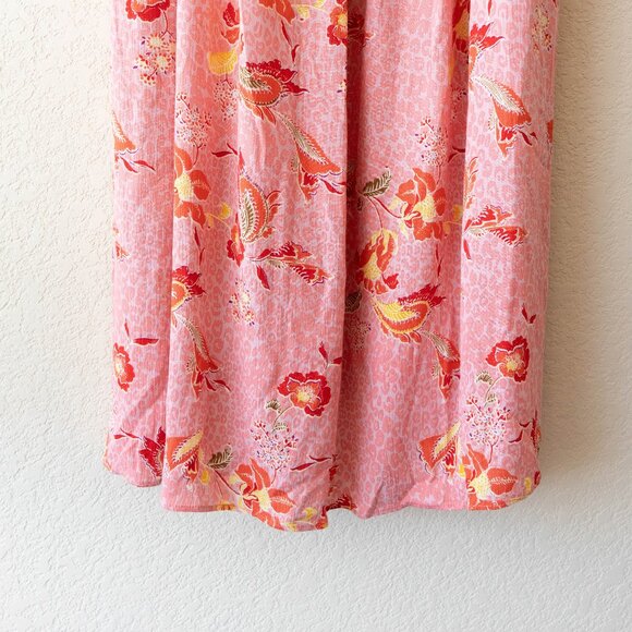 Ripe Maternity Libby Dress Size Large Pink Floral Smocked Flutter Sleeve Midi - Picture 5 of 7